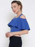 Blue Frilled Strappy Crop Top4