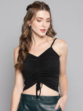 Black Rouched Sleeveless Crop Top1