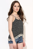 Black and White Print Lace Hemmed Boho Strappy Crop Top4