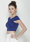 Blue Bandage Bardot Crop Top in Scuba Knit Fabric3