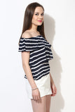 Blue and White Striped Layered Bardot Top4