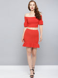 Red Frilled Bottom Bodycon Skirt5