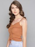 Brown Rouched Sleeveless Crop Top4