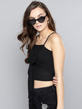 Black Front Knot Strappy Crop Top2