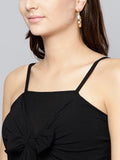 Black Front Knot Strappy Crop Top4