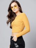 Mustard Front Knot Full Sleeve Bodycon Top3