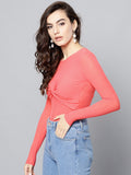 Coral Front Knot Full Sleeve Bodycon Top3