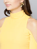 Yellow High Neck Cold Shoulder Bell Sleeve Top2