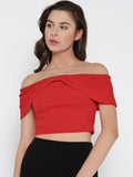 Red Bow Front Bardot Crop Top3
