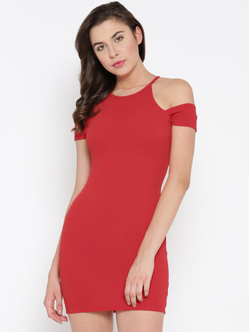 Red Cold Shoulder Bodycon Dress1