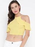 Yellow Frilled Cold Shoulder Crop Top1