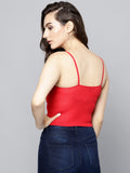 Red Front Knot Strappy Crop Top2