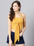 Mustard Front Knot Strappy Crop Top1