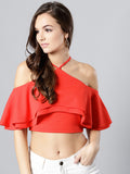 Red Layered Frill Cold Shoulder Top1