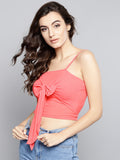 Coral Front Knot Strappy Crop Top4