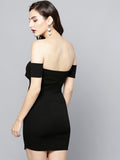 Black Slit Bardot Dress4
