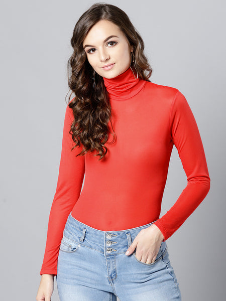 Red High Neck Full Sleeve Bodycon Top1
