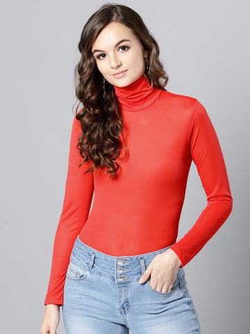 Red High Neck Full Sleeve Bodycon Top1