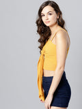 Mustard Front Knot Strappy Crop Top2