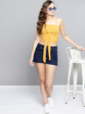 Mustard Front Knot Strappy Crop Top3