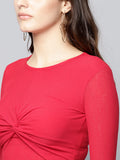 Red Front Knot Full Sleeve Bodycon Top2