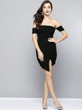Black Slit Bardot Dress3