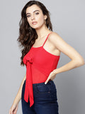 Red Front Knot Strappy Crop Top4
