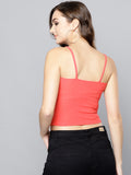 Coral Twist Knot Strappy Crop Top3