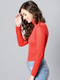 Red High Neck Full Sleeve Bodycon Top2
