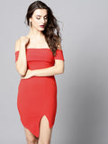 Red Slit Bardot Dress1