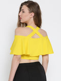 Yellow Frilled Strappy Crop Top5
