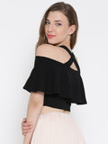 Black Frilled Strappy Crop Top3