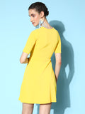 Yellow Front Ring Laceup Half Sleeve Skater Dress