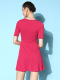 Coral Front Ring Laceup Half Sleeve Skater Dress