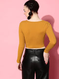Mustard Full Sleeve Ruched V Neck Top