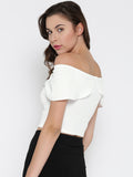 White Bow Front Bardot Crop Top2