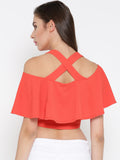 Coral Frilled Strappy Crop Top2