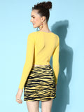 Yellow Full Sleeve Ruched V Neck Top