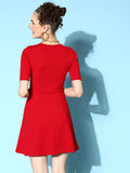 Red Front Ring Laceup Half Sleeve Skater Dress