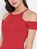 Red Cold Shoulder Bodycon Dress3