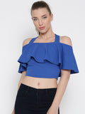 Blue Frilled Strappy Crop Top1