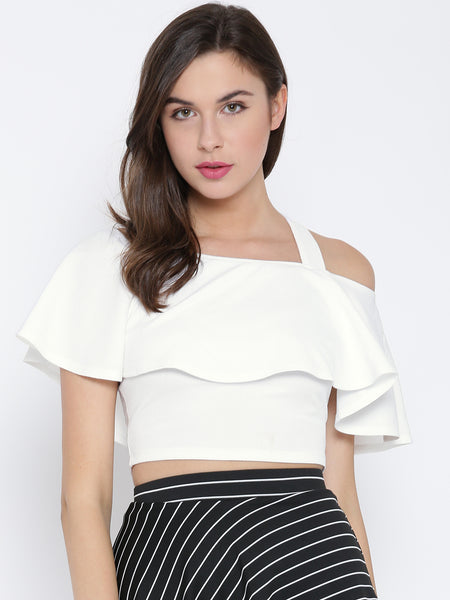 White Frilled Strappy Crop Top1