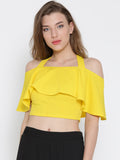 Yellow Frilled Strappy Crop Top1