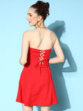 Red Lace up Back Bodycon Dress