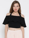 Black Frilled Strappy Crop Top1