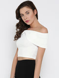 White Bow Front Bardot Crop Top4