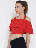 Red Frilled Strappy Crop Top4