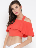 Coral Frilled Strappy Crop Top3