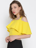 Yellow Frilled Strappy Crop Top3