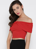 Red Bow Front Bardot Crop Top2